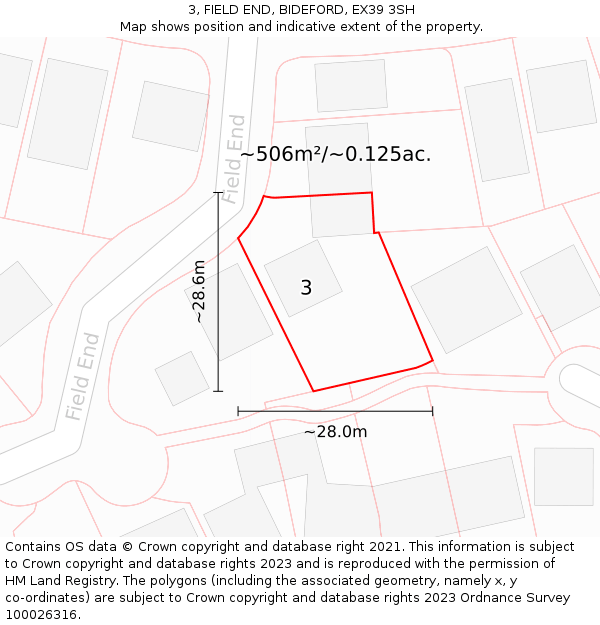 3, FIELD END, BIDEFORD, EX39 3SH: Plot and title map