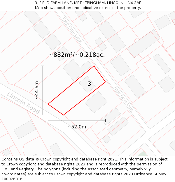 3, FIELD FARM LANE, METHERINGHAM, LINCOLN, LN4 3AF: Plot and title map
