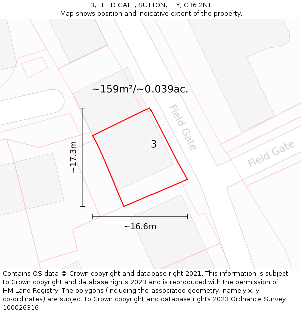 3, FIELD GATE, SUTTON, ELY, CB6 2NT: Plot and title map