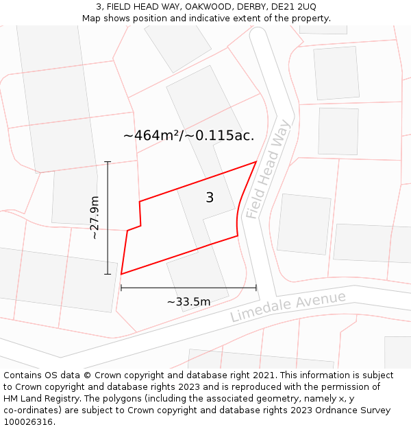 3, FIELD HEAD WAY, OAKWOOD, DERBY, DE21 2UQ: Plot and title map