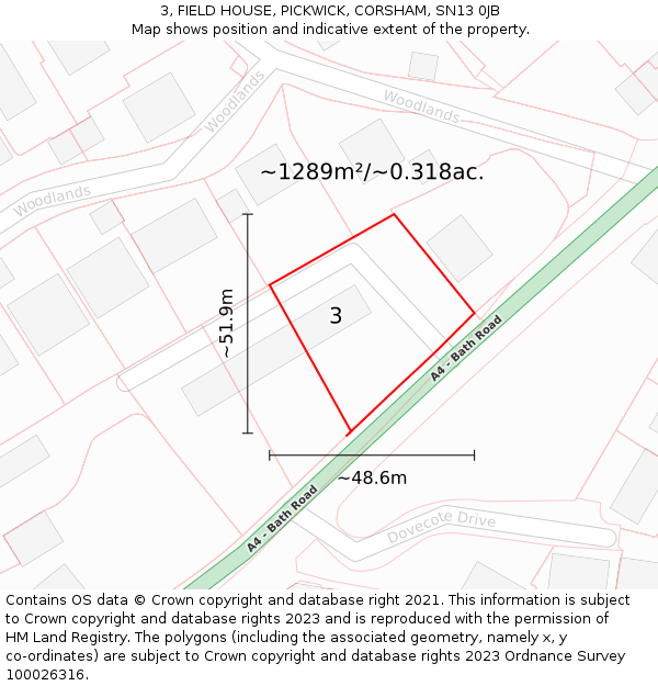 3, FIELD HOUSE, PICKWICK, CORSHAM, SN13 0JB: Plot and title map