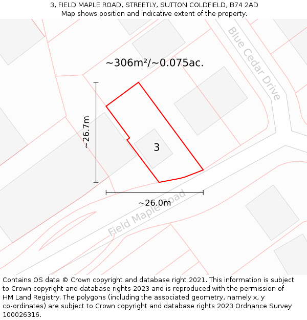 3, FIELD MAPLE ROAD, STREETLY, SUTTON COLDFIELD, B74 2AD: Plot and title map
