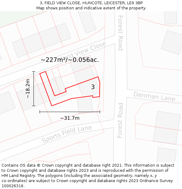 3, FIELD VIEW CLOSE, HUNCOTE, LEICESTER, LE9 3BP: Plot and title map