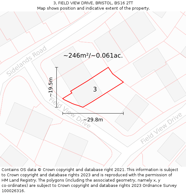 3, FIELD VIEW DRIVE, BRISTOL, BS16 2TT: Plot and title map