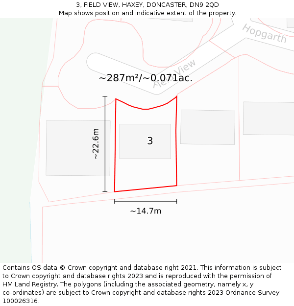 3, FIELD VIEW, HAXEY, DONCASTER, DN9 2QD: Plot and title map