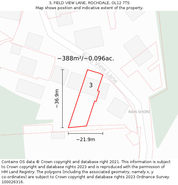 3, FIELD VIEW LANE, ROCHDALE, OL12 7TS: Plot and title map