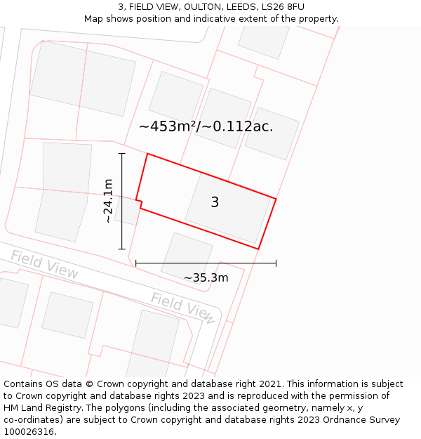 3, FIELD VIEW, OULTON, LEEDS, LS26 8FU: Plot and title map