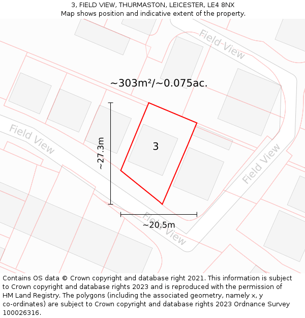 3, FIELD VIEW, THURMASTON, LEICESTER, LE4 8NX: Plot and title map