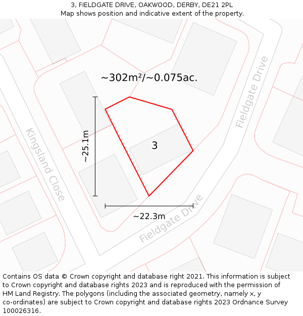 3, FIELDGATE DRIVE, OAKWOOD, DERBY, DE21 2PL: Plot and title map