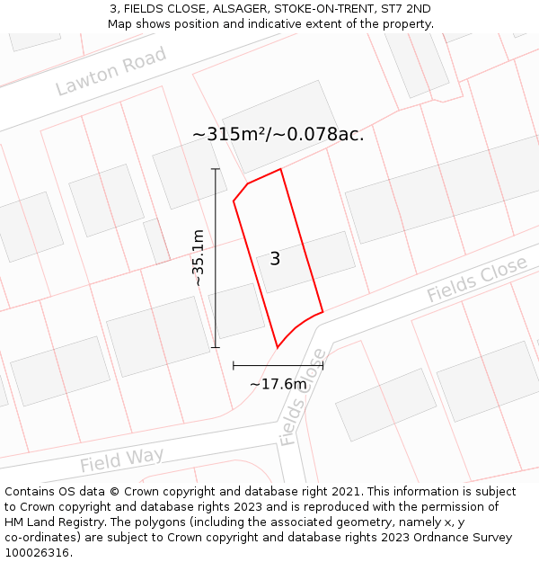 3, FIELDS CLOSE, ALSAGER, STOKE-ON-TRENT, ST7 2ND: Plot and title map