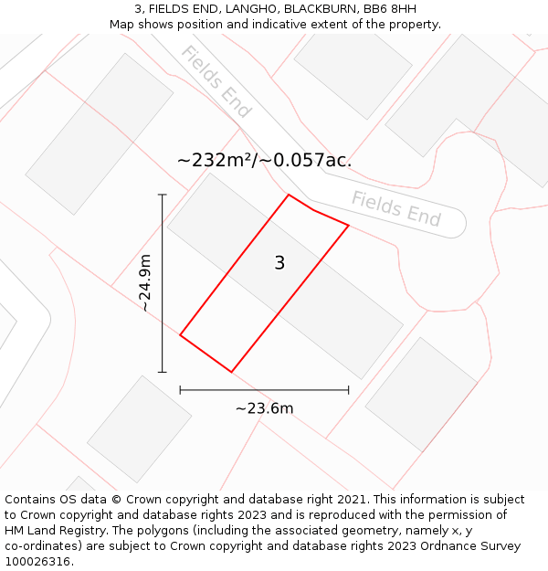 3, FIELDS END, LANGHO, BLACKBURN, BB6 8HH: Plot and title map