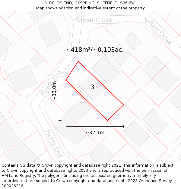 3, FIELDS END, OXSPRING, SHEFFIELD, S36 8WH: Plot and title map