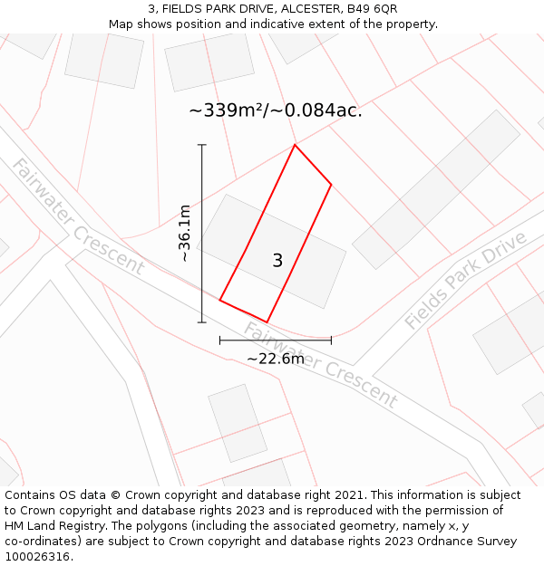 3, FIELDS PARK DRIVE, ALCESTER, B49 6QR: Plot and title map