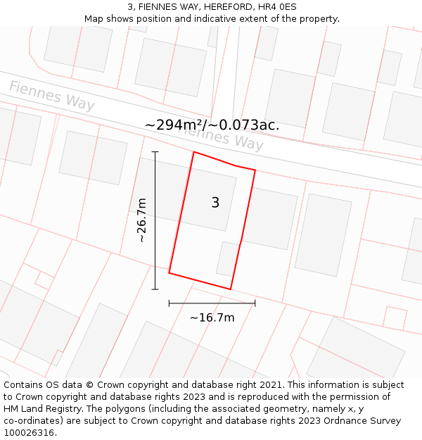 3, FIENNES WAY, HEREFORD, HR4 0ES: Plot and title map