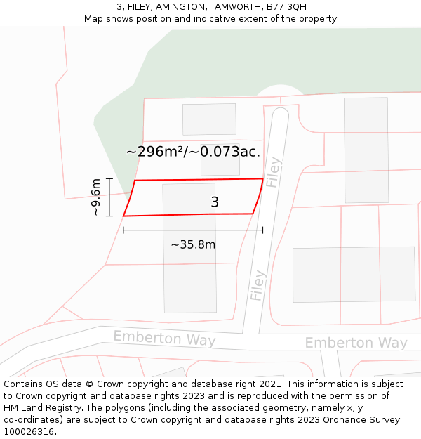 3, FILEY, AMINGTON, TAMWORTH, B77 3QH: Plot and title map
