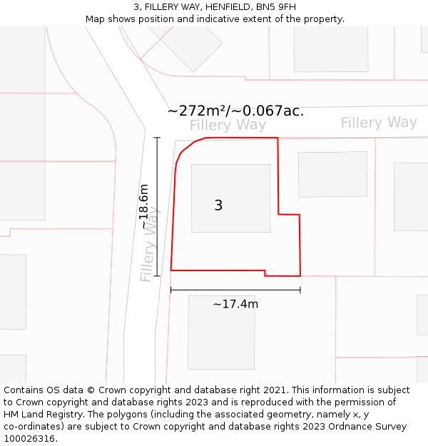 3, FILLERY WAY, HENFIELD, BN5 9FH: Plot and title map