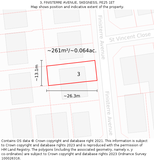 3, FINISTERRE AVENUE, SKEGNESS, PE25 1ET: Plot and title map