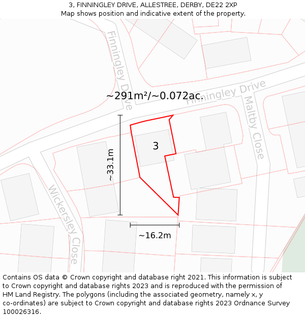 3, FINNINGLEY DRIVE, ALLESTREE, DERBY, DE22 2XP: Plot and title map