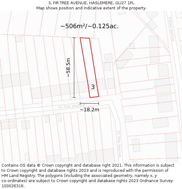 3, FIR TREE AVENUE, HASLEMERE, GU27 1PL: Plot and title map