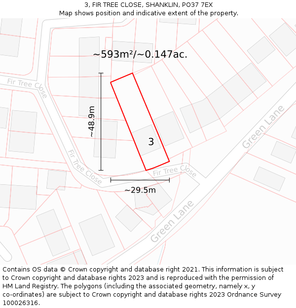 3, FIR TREE CLOSE, SHANKLIN, PO37 7EX: Plot and title map