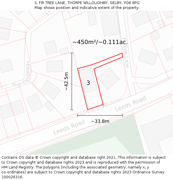 3, FIR TREE LANE, THORPE WILLOUGHBY, SELBY, YO8 9PG: Plot and title map