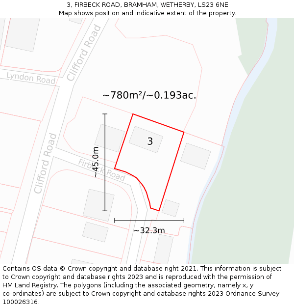 3, FIRBECK ROAD, BRAMHAM, WETHERBY, LS23 6NE: Plot and title map