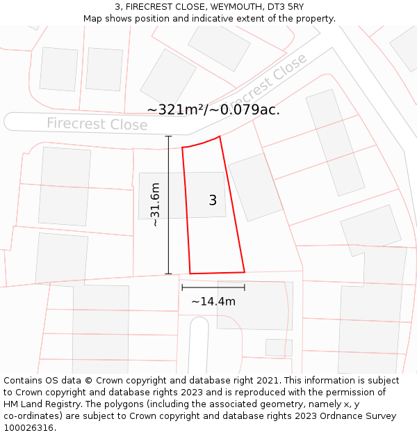 3, FIRECREST CLOSE, WEYMOUTH, DT3 5RY: Plot and title map