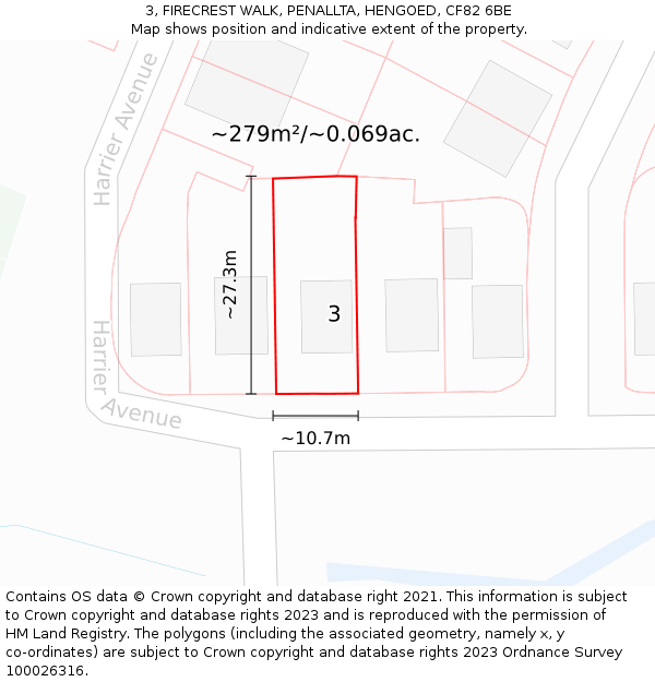 3, FIRECREST WALK, PENALLTA, HENGOED, CF82 6BE: Plot and title map