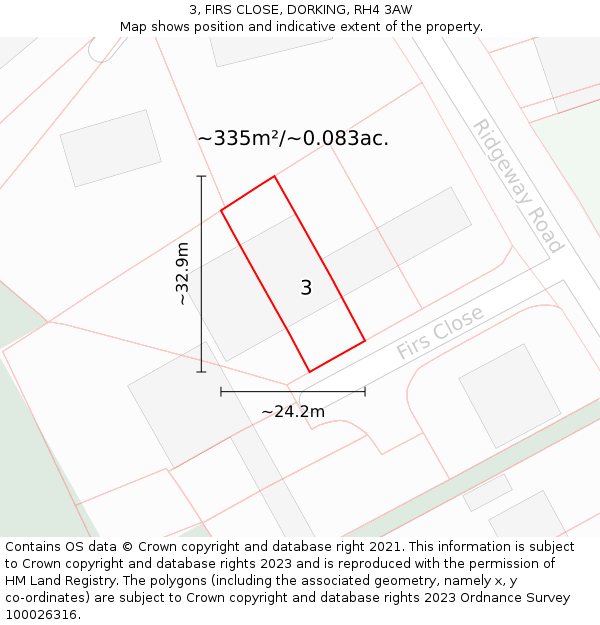 3, FIRS CLOSE, DORKING, RH4 3AW: Plot and title map
