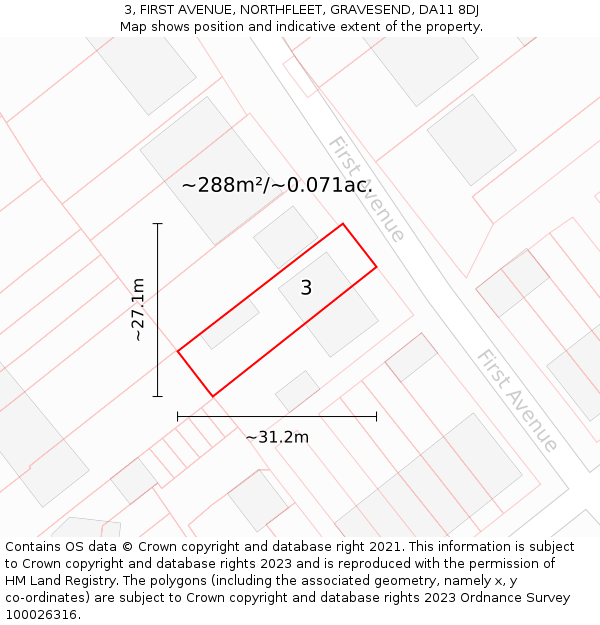 3, FIRST AVENUE, NORTHFLEET, GRAVESEND, DA11 8DJ: Plot and title map