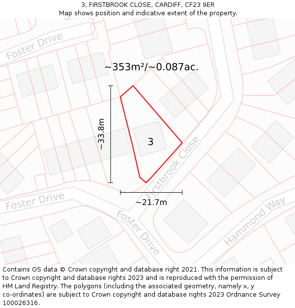 3, FIRSTBROOK CLOSE, CARDIFF, CF23 9ER: Plot and title map