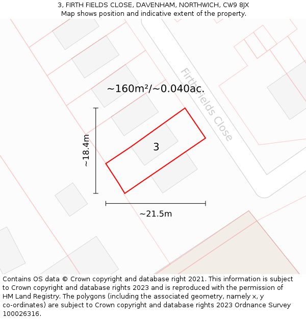 3, FIRTH FIELDS CLOSE, DAVENHAM, NORTHWICH, CW9 8JX: Plot and title map
