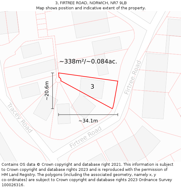 3, FIRTREE ROAD, NORWICH, NR7 9LB: Plot and title map