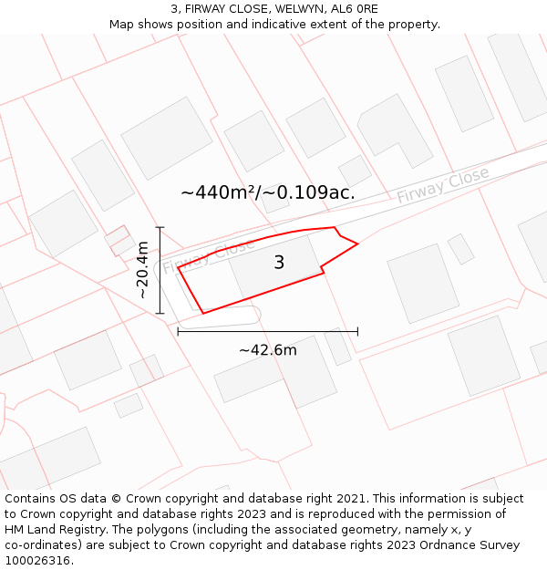 3, FIRWAY CLOSE, WELWYN, AL6 0RE: Plot and title map