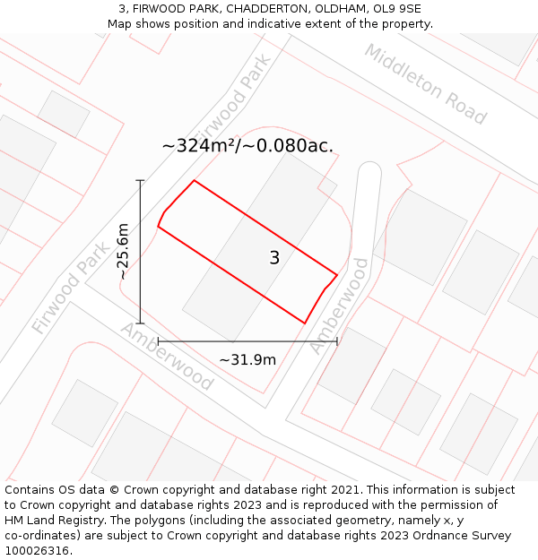 3, FIRWOOD PARK, CHADDERTON, OLDHAM, OL9 9SE: Plot and title map