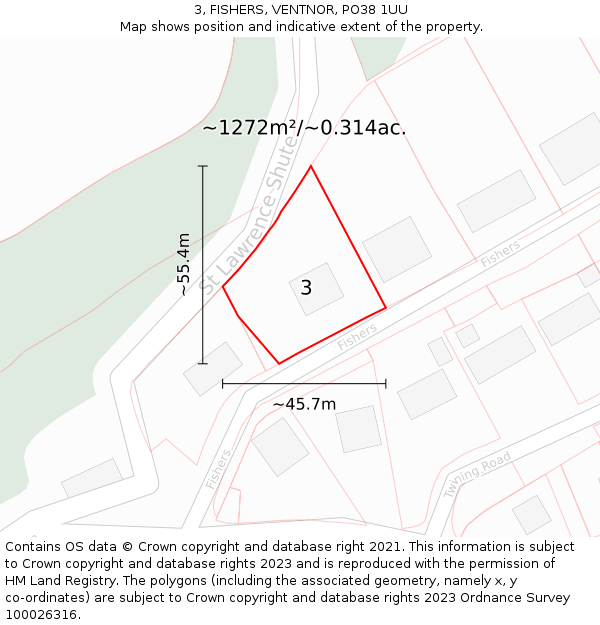 3, FISHERS, VENTNOR, PO38 1UU: Plot and title map
