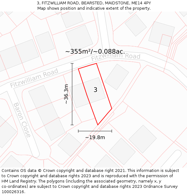 3, FITZWILLIAM ROAD, BEARSTED, MAIDSTONE, ME14 4PY: Plot and title map