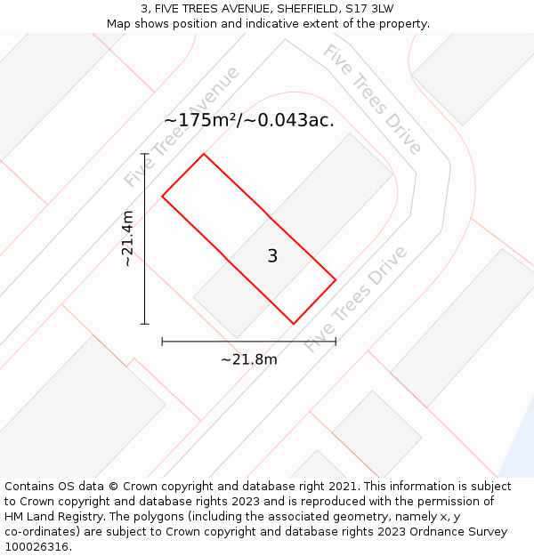 3, FIVE TREES AVENUE, SHEFFIELD, S17 3LW: Plot and title map