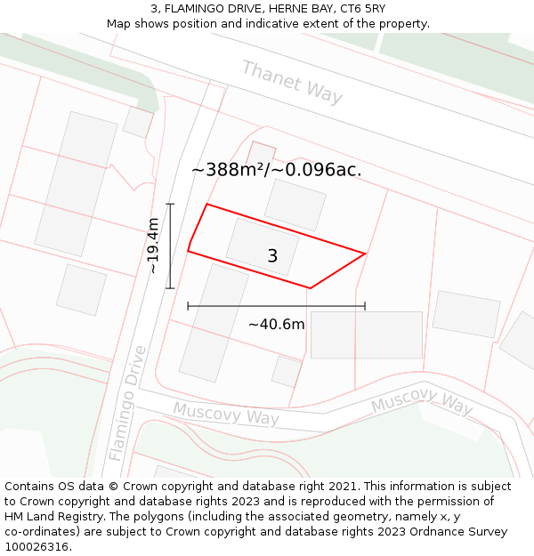 3, FLAMINGO DRIVE, HERNE BAY, CT6 5RY: Plot and title map