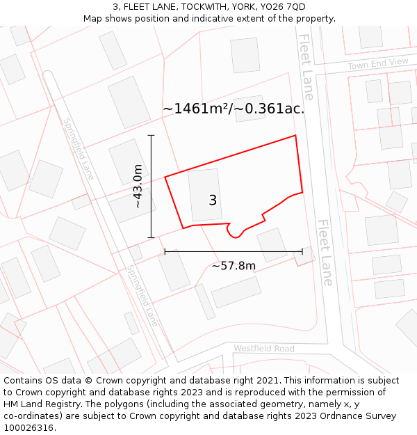 3, FLEET LANE, TOCKWITH, YORK, YO26 7QD: Plot and title map