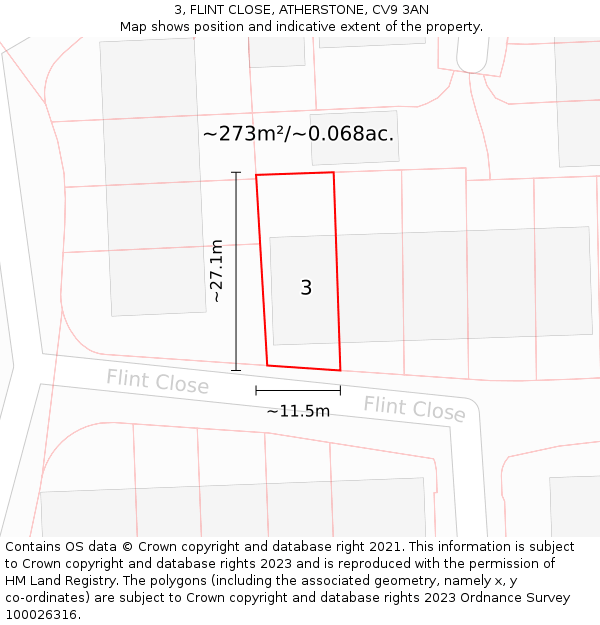 3, FLINT CLOSE, ATHERSTONE, CV9 3AN: Plot and title map