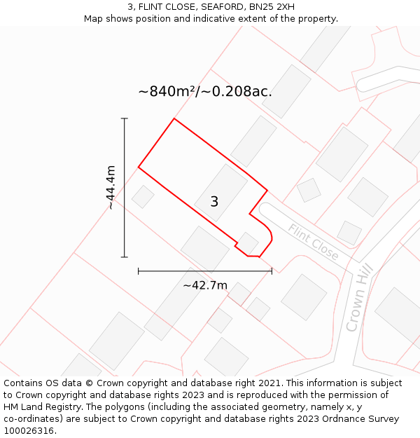 3, FLINT CLOSE, SEAFORD, BN25 2XH: Plot and title map