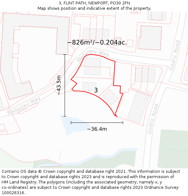 3, FLINT PATH, NEWPORT, PO30 2FN: Plot and title map