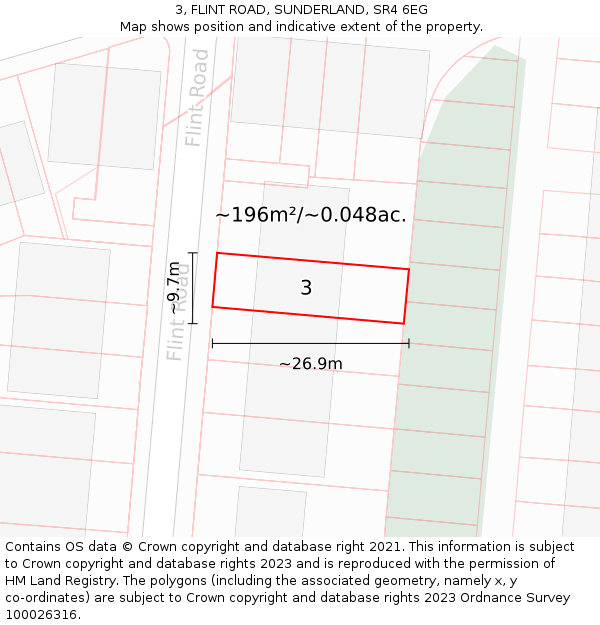3, FLINT ROAD, SUNDERLAND, SR4 6EG: Plot and title map