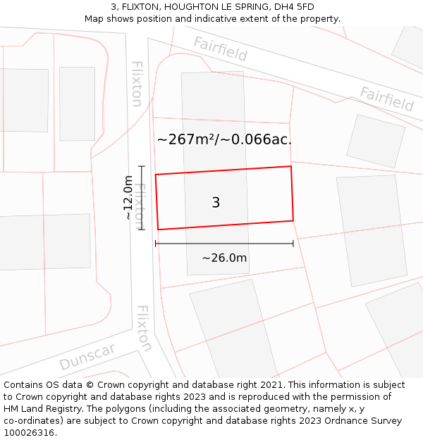 3, FLIXTON, HOUGHTON LE SPRING, DH4 5FD: Plot and title map