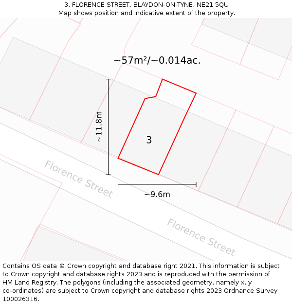 3, FLORENCE STREET, BLAYDON-ON-TYNE, NE21 5QU: Plot and title map