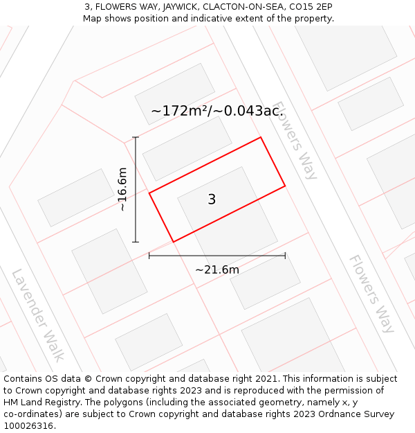 3, FLOWERS WAY, JAYWICK, CLACTON-ON-SEA, CO15 2EP: Plot and title map