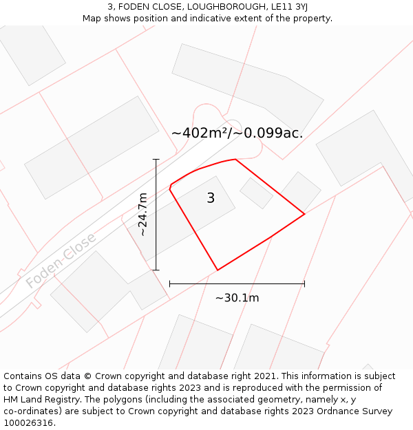 3, FODEN CLOSE, LOUGHBOROUGH, LE11 3YJ: Plot and title map
