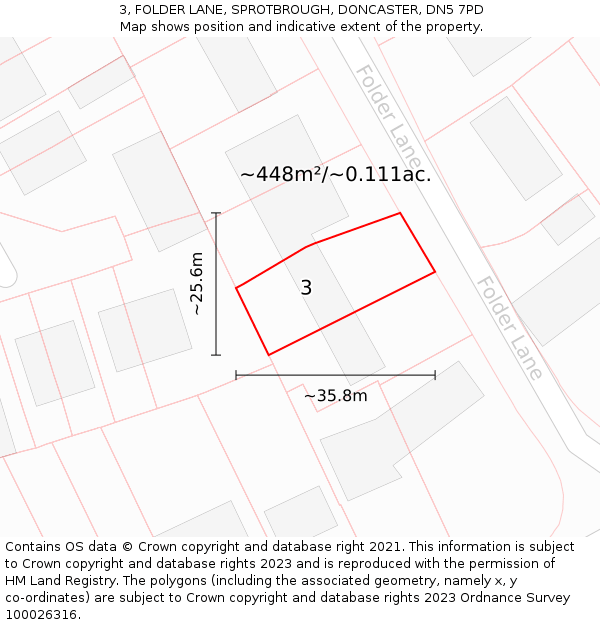 3, FOLDER LANE, SPROTBROUGH, DONCASTER, DN5 7PD: Plot and title map