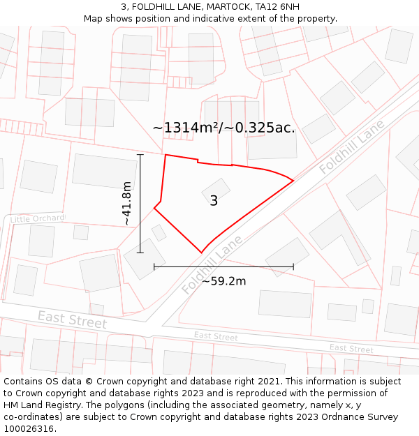 3, FOLDHILL LANE, MARTOCK, TA12 6NH: Plot and title map